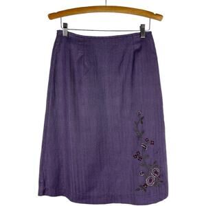 Vintage purple wool floral embroidered cottagecore herringbone midi skirt